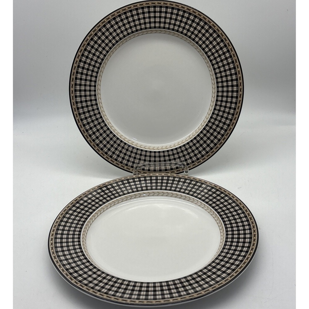 2 ROYAL DOULTON Studio PROVENCE Noir Plaid Dinner Plate 11" EUC